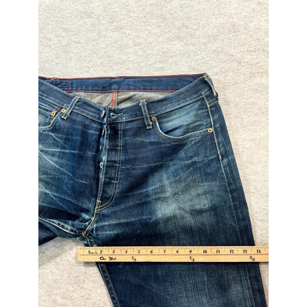 Levis 501 Jeans Mens 36x32 Blue Whiskered Denim Straight Leg Dark Wash Logo - Picture 12 of 15